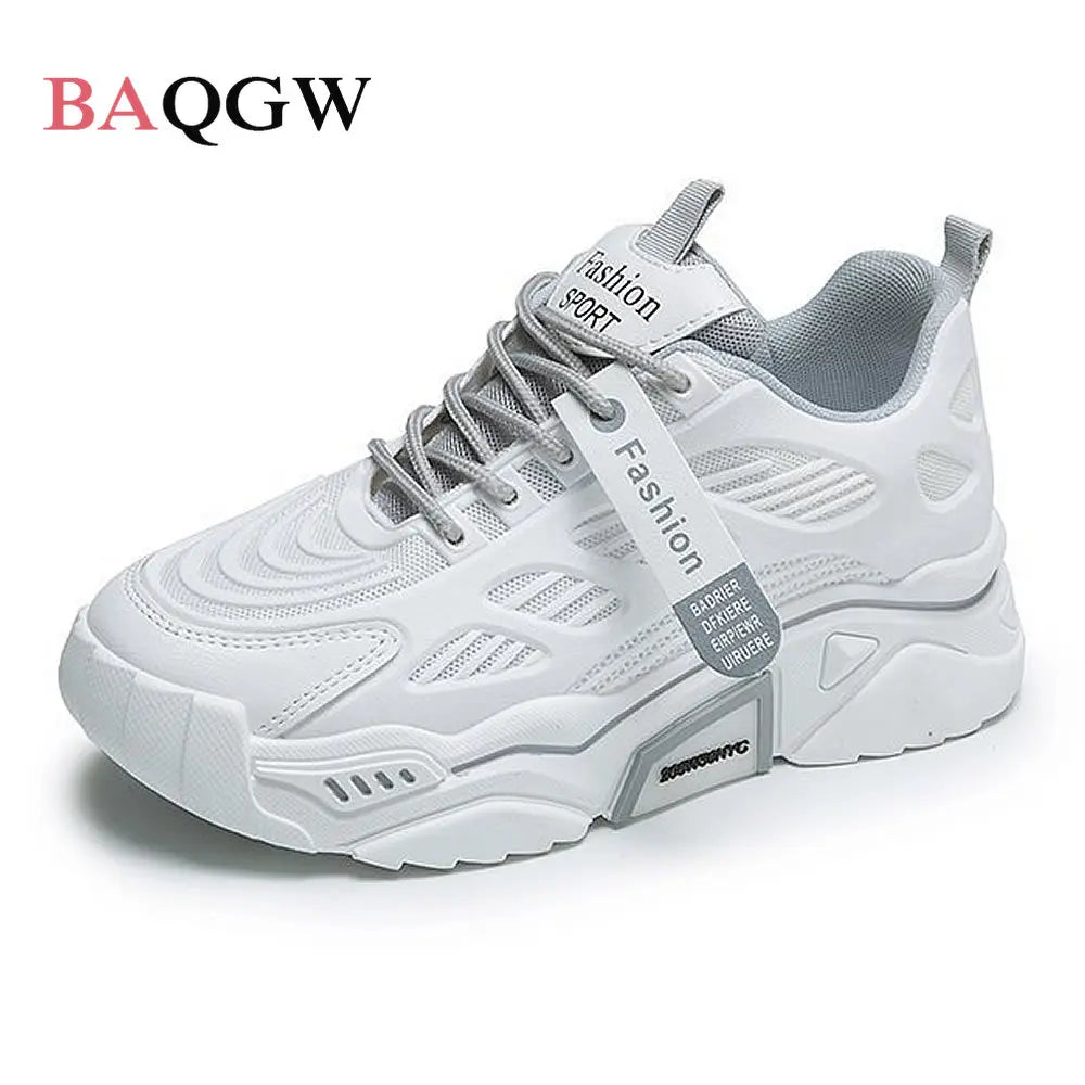 Womens Sneakers Tennis Female Korea Ladies Shoes Platform Trainers Fashion Casual Heels Thick Sole Mesh Breathable Lace-Up Shoes