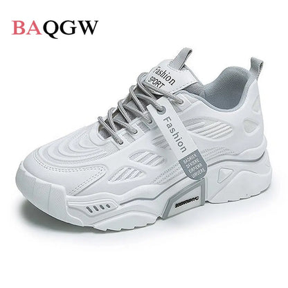 Womens Sneakers Tennis Female Korea Ladies Shoes Platform Trainers Fashion Casual Heels Thick Sole Mesh Breathable Lace-Up Shoes