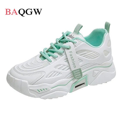 Womens Sneakers Tennis Female Korea Ladies Shoes Platform Trainers Fashion Casual Heels Thick Sole Mesh Breathable Lace-Up Shoes