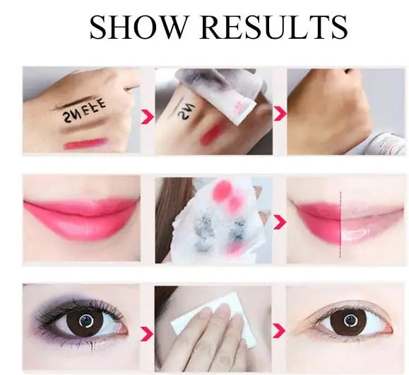 Demonstration of non-irritating makeup wipes with avocado extract effectively removing eye and lip makeup