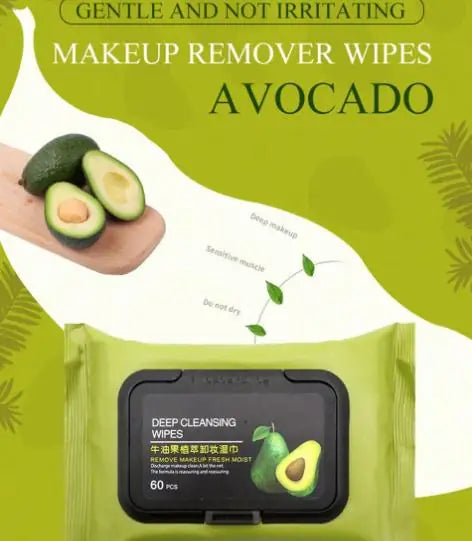 Non-irritating makeup wipes with avocado extract deep cleansing gentle makeup remover 60 pieces