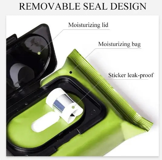 Non-irritating makeup wipes with avocado extract in resealable moisturizing green packaging with leak-proof seal