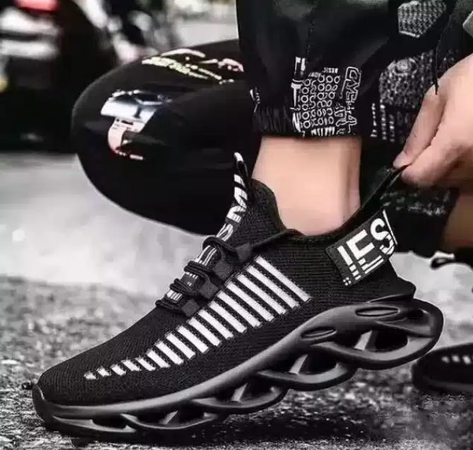 Black lightweight athletic shoes men with breathable mesh and unique sole design for running