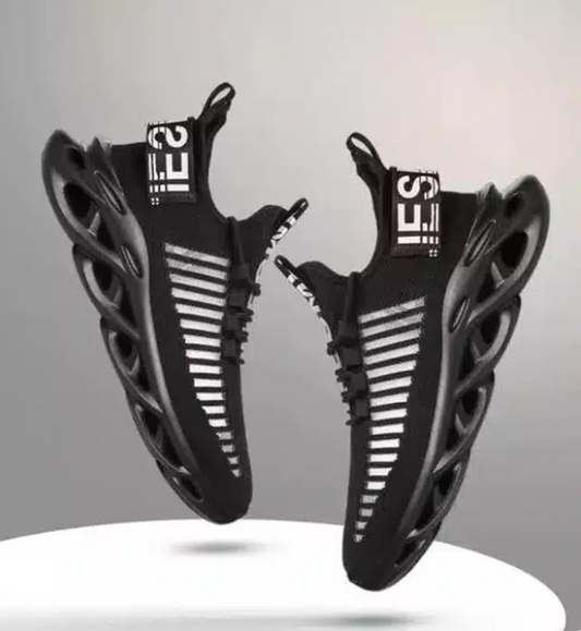Black mens sports shoes featuring a futuristic sole design and breathable mesh upper lightweight athletic shoes men