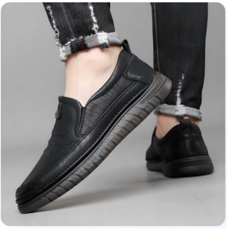 Black slip-on casual walking shoes for men with cushioned sole and stylish design