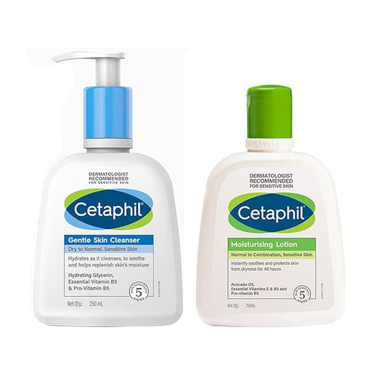 Cetaphil gentle skin cleanser and moisturizer combo with pump cleanser and moisturizing lotion bottles