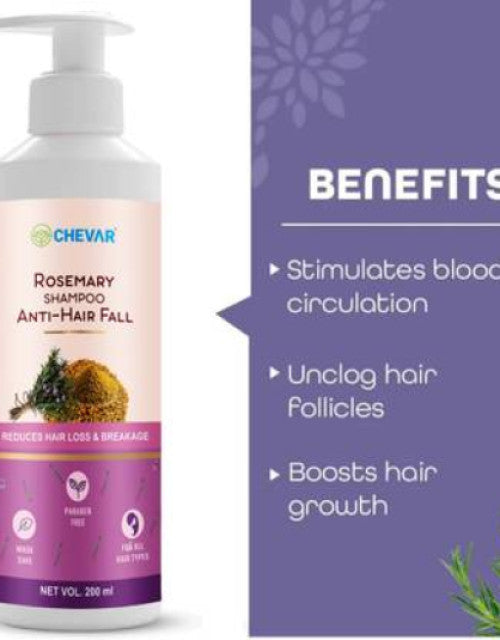 Chevar Rosemary Shampoo Anti Hair Fall bottle part of rosemary hair growth kit reduces hair loss and breakage