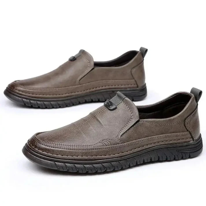 Men's formal comfortable everyday leather shoes in brown with slip-on design and durable black sole