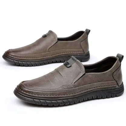 Men's formal comfortable everyday leather shoes in brown with slip-on design and durable black sole