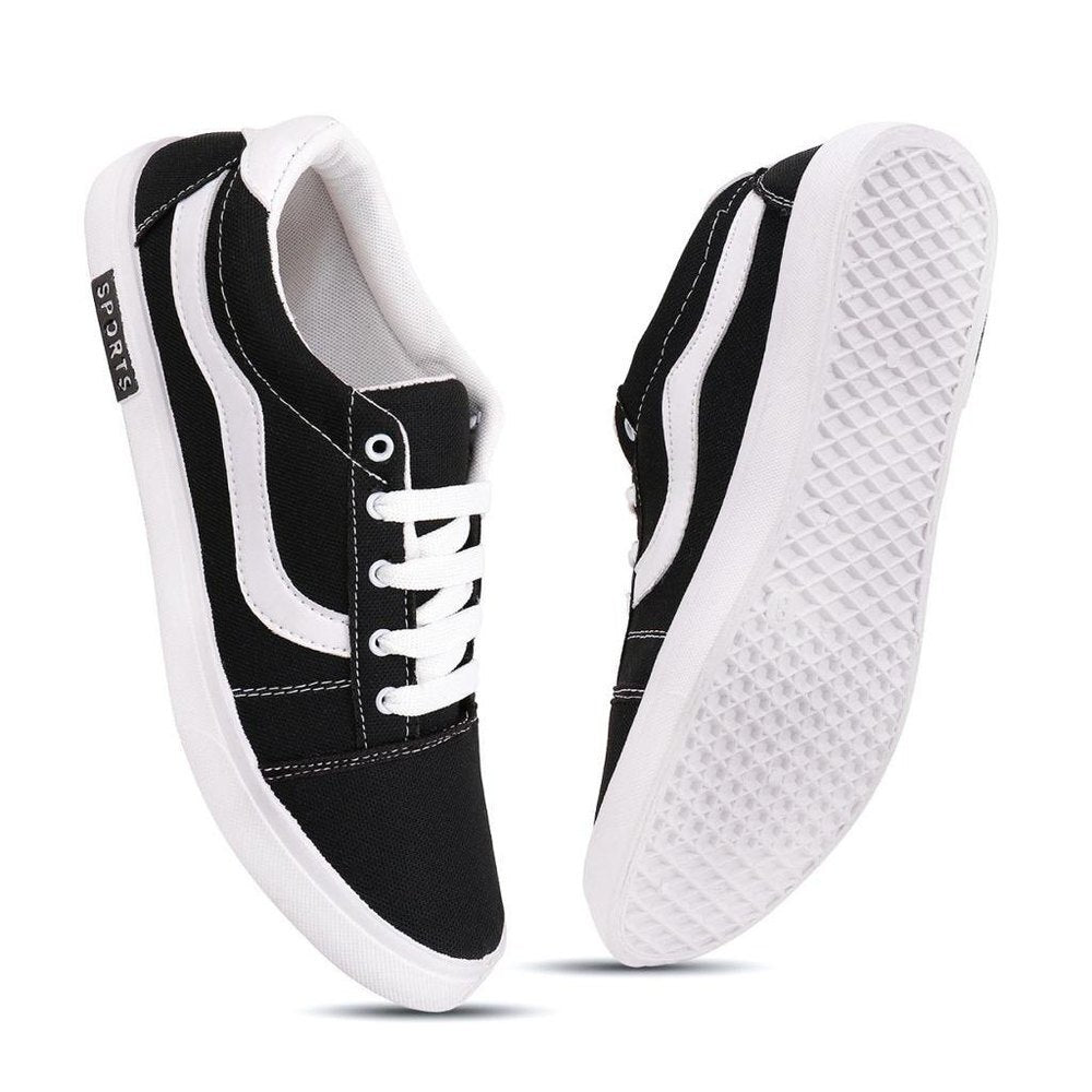 Black and white men's casual shoes with white laces and rubber soles comfortable everyday shoes for men