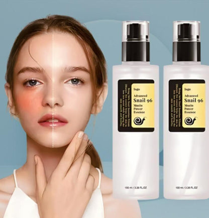 Hydrating facial essence for sensitive skin with advanced snail mucin power in clear pump bottles