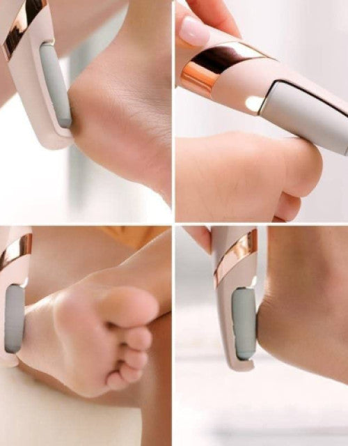 Dropdash electric foot callus remover in use smoothing rough heel and foot skin for gym and wellness care