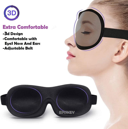 Light blocking eye mask with 3D design and adjustable belt for extra comfort and blocking light completely
