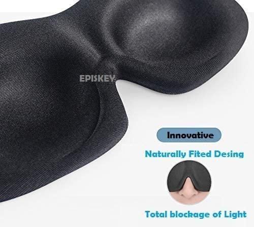 Black light blocking eye mask with contoured design for total blockage of light and natural fit