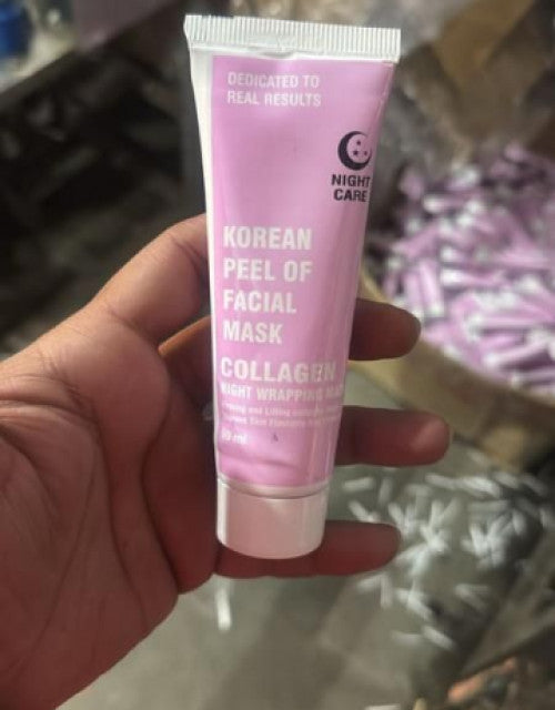 Dropdash Korean peel of facial mask collagen overnight collagen face mask in pink tube held in hand