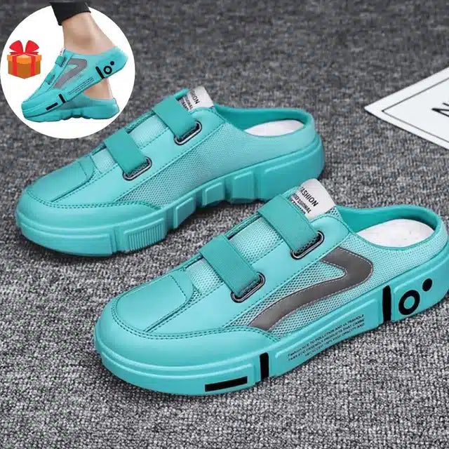Lightweight green shoes for men with double straps and cushioned sole casual sneakers
