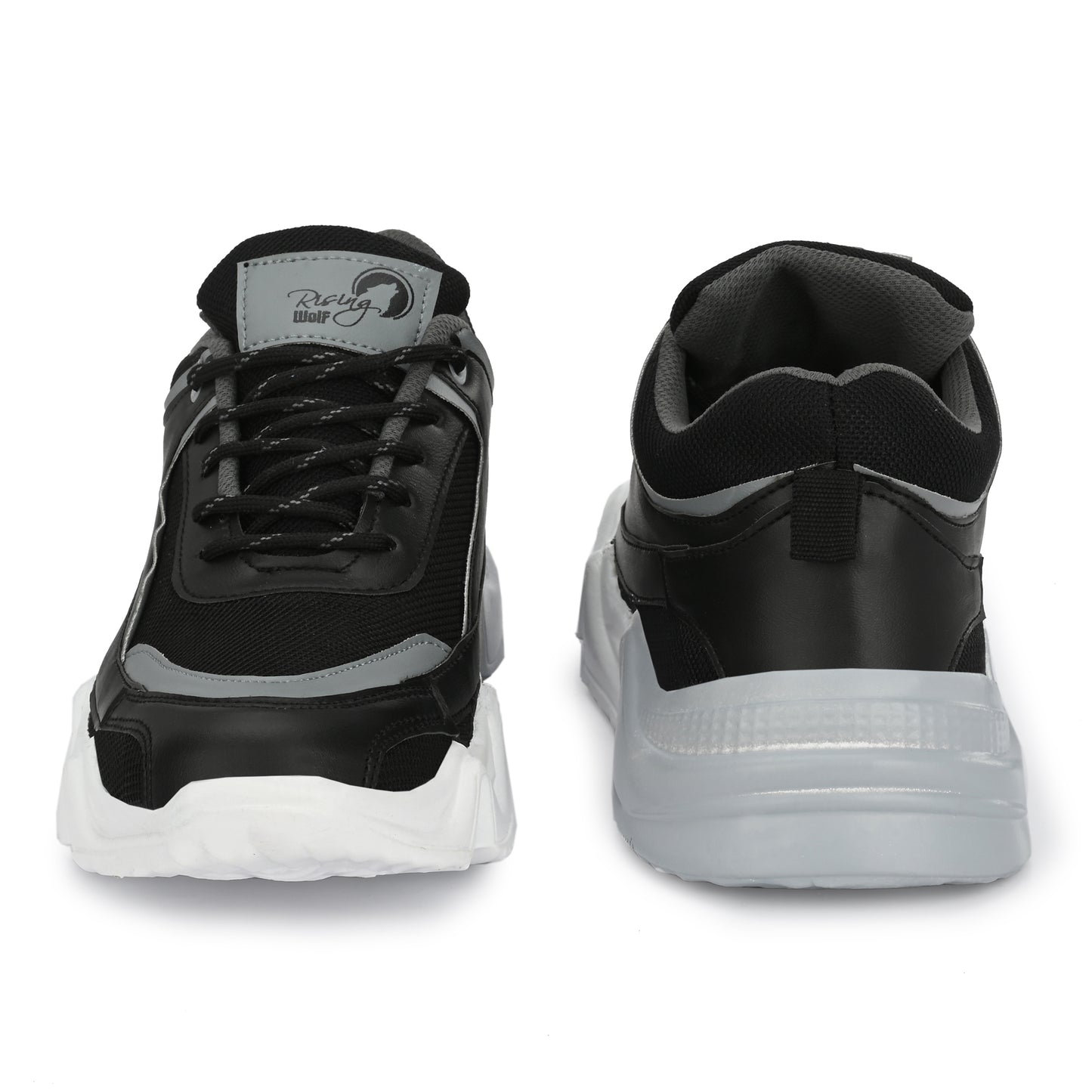 Men's black and gray lightweight sport shoes for daily wear with cushioned white soles