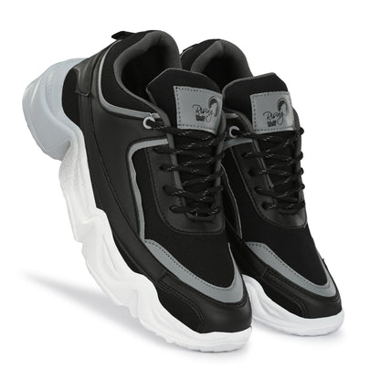 Black and gray men's sports shoes with thick white sole lightweight sport shoes for daily wear