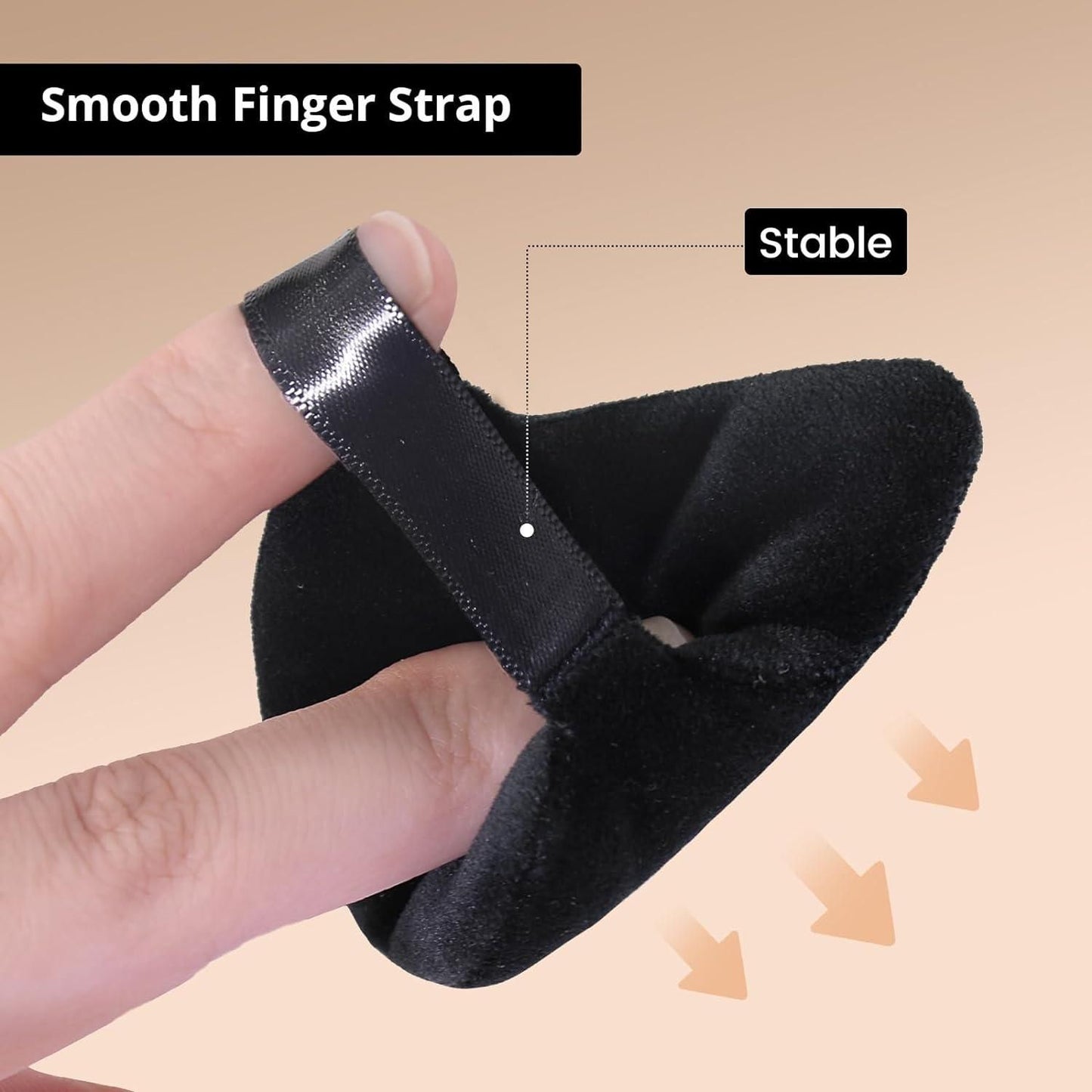 Black makeup puff for loose powder with smooth finger strap for easy and stable application