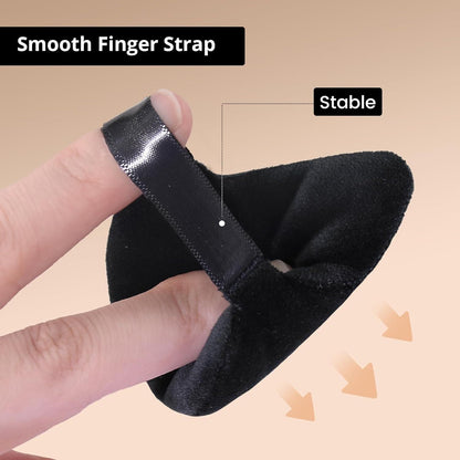 Black makeup puff for loose powder with smooth finger strap for easy and stable application