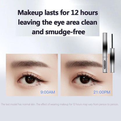 Eye serum showing mascara for curled lashes lasting 12 hours smudge-free with clean eye area