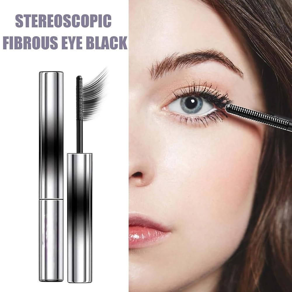 Mascara for curled lashes with stereoscopic fibrous eye black for enhanced lash volume