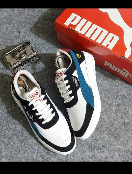 Puma lightweight men's sneakers for walking in white black and blue with cushioned sole