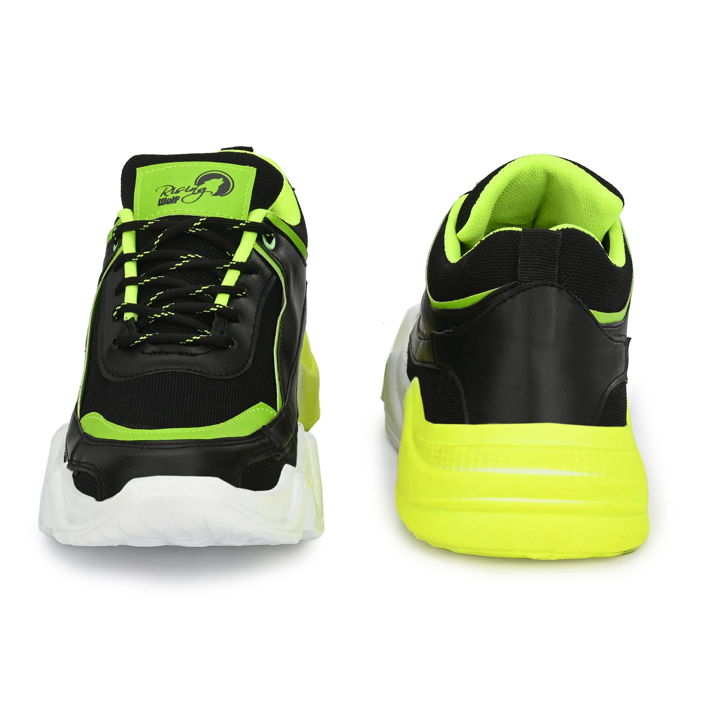 Lightweight green sports trainers men's sports shoes in black and neon green with white sole