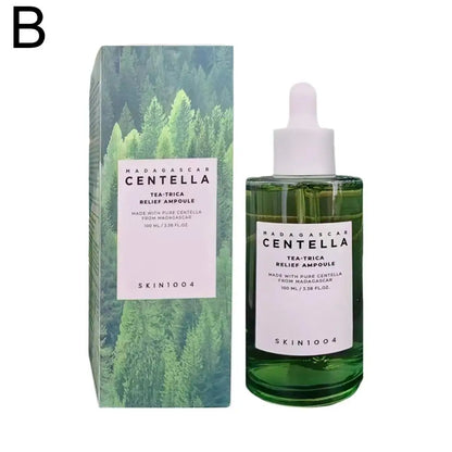RuchiVerse Madagascar Centella Tea-Trica Relief Ampoule hydrating skincare treatment with dropper and green forest packaging