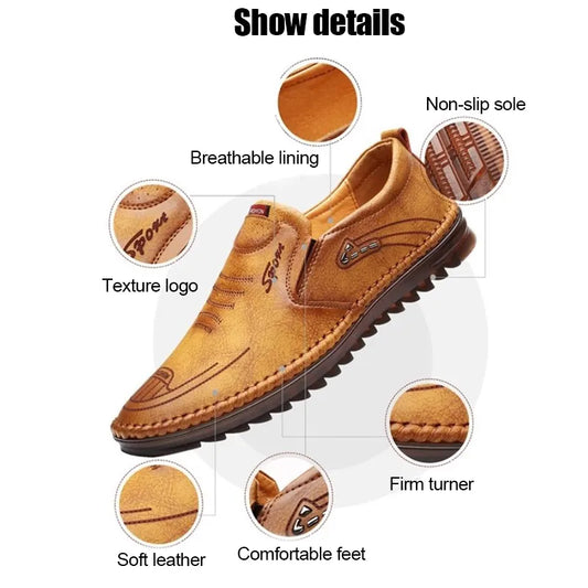 Soft leather casual shoes for men with breathable lining non slip sole and comfortable fit