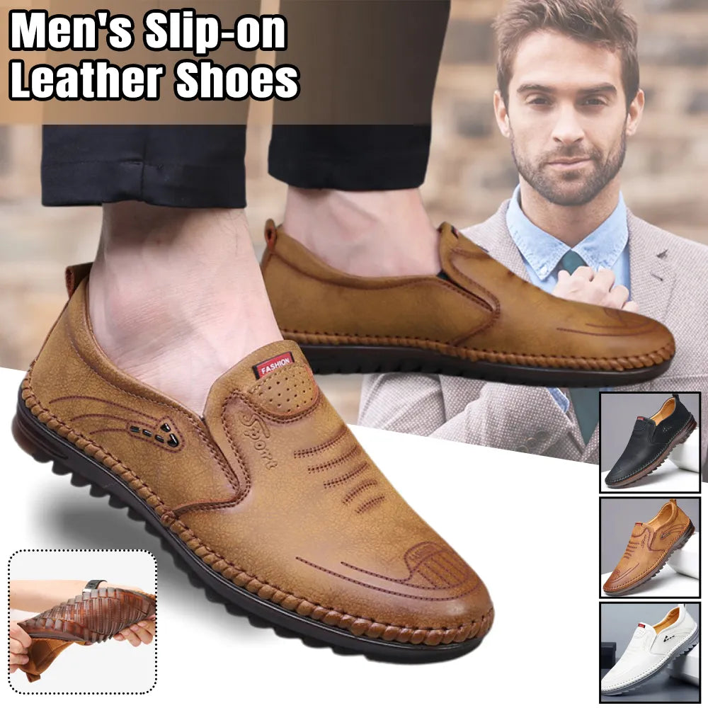 Men's soft leather casual shoes for men slip-on design with stitched detailing and comfortable sole