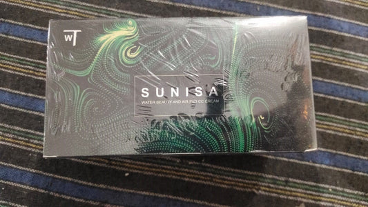 Sunisa waterproof CC cream foundation kit in sleek black and green patterned packaging