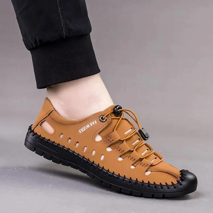 Brown men's casual shoes with black sole and breathable cutouts, perfect for trendsetting men's footwear